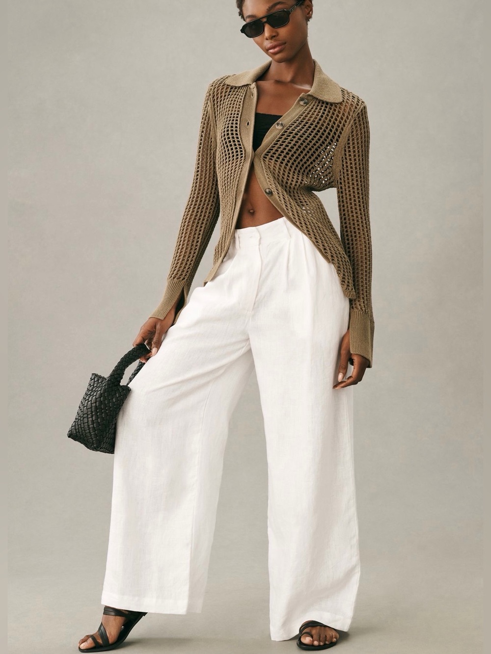 Anthropologie DH New York Open-Stitch Cardigan Sweater Olive Mesh Knit NWT Small - Picture 3 of 11